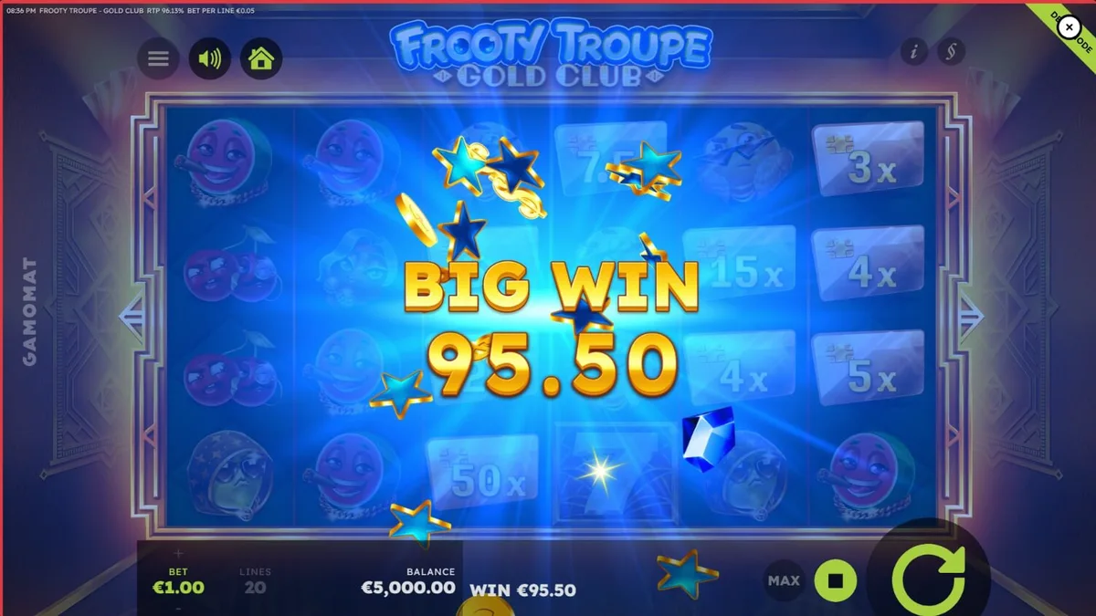 Tampilan visual slot Frooty Troupe – Gold Club dengan tema mewah dan simbol buah emas.