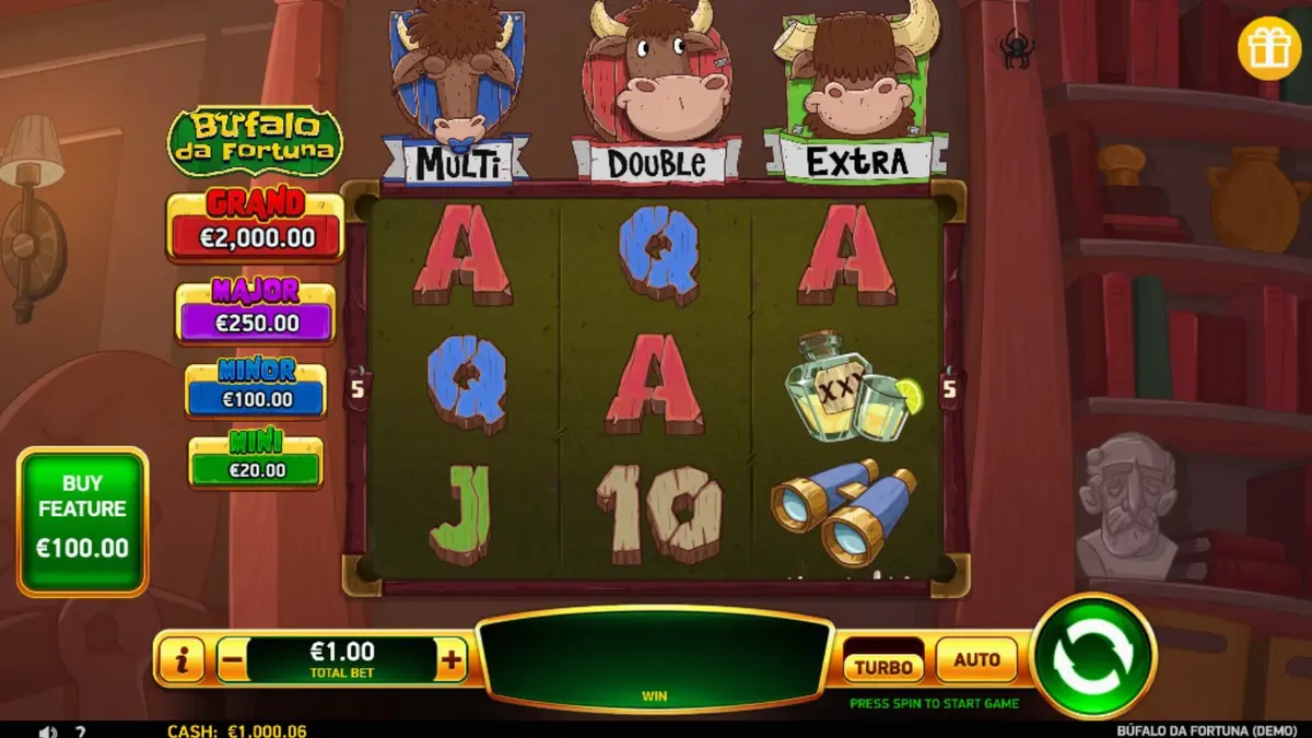 Buffalo da Fortuna slot game screen featuring the golden buffalo and desert frontier theme