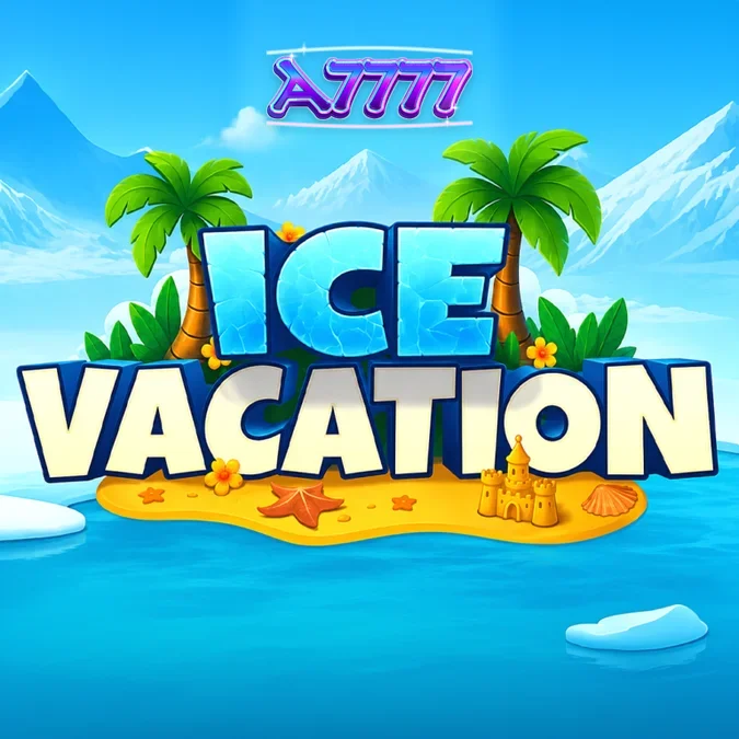Tampilan visual slot Ice Vacation dengan tema beruang kutub di pantai tropis